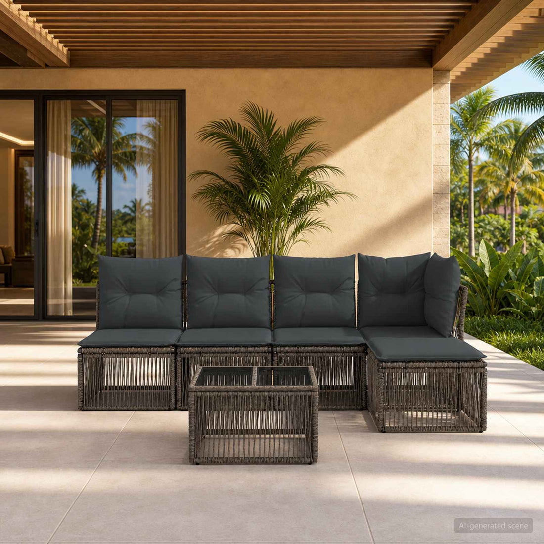 vidaXL Conjunto de sofás de jardín 6 uds. Gris ratán sintético