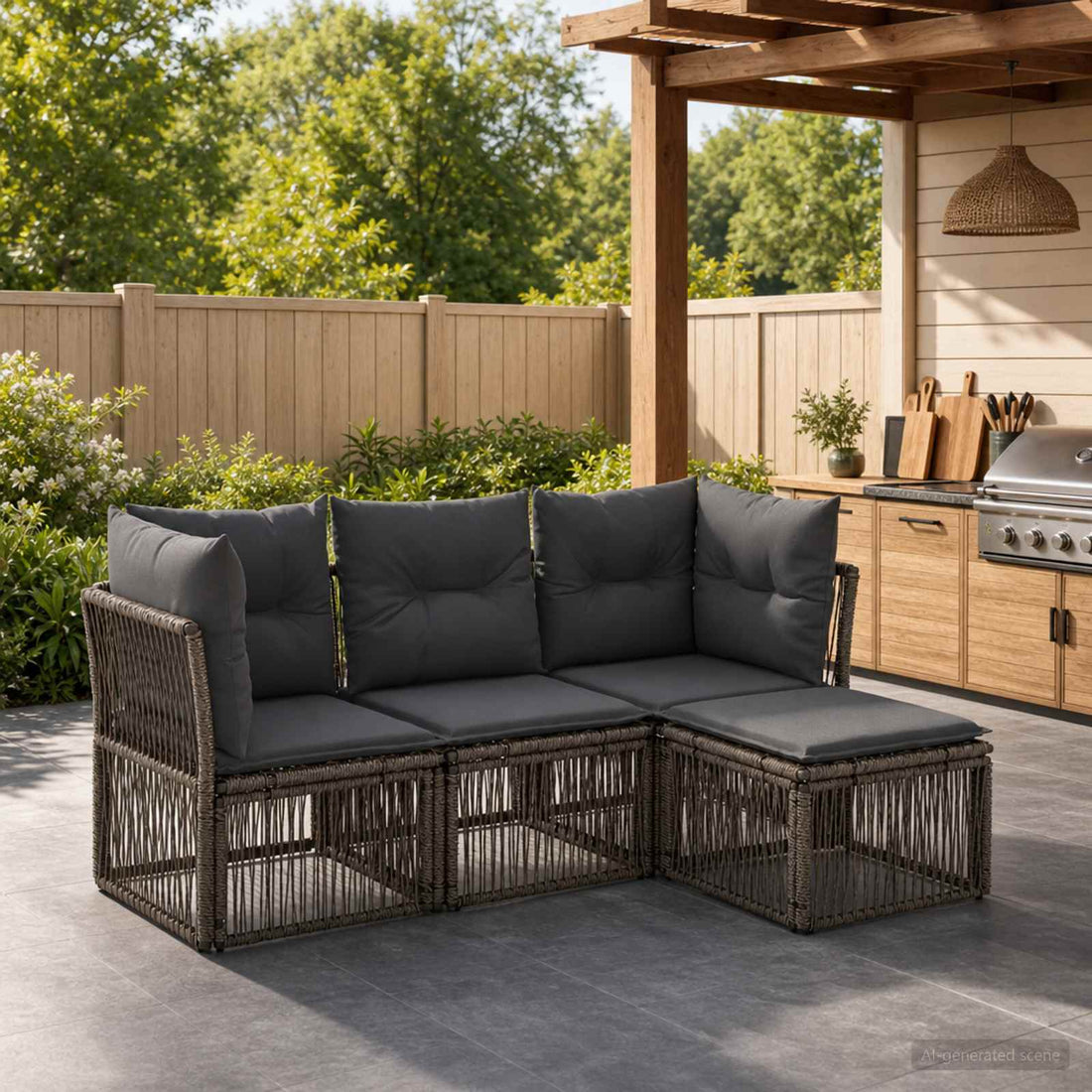 vidaXL Conjunto de sofás de jardín 4 uds. Gris ratán sintético