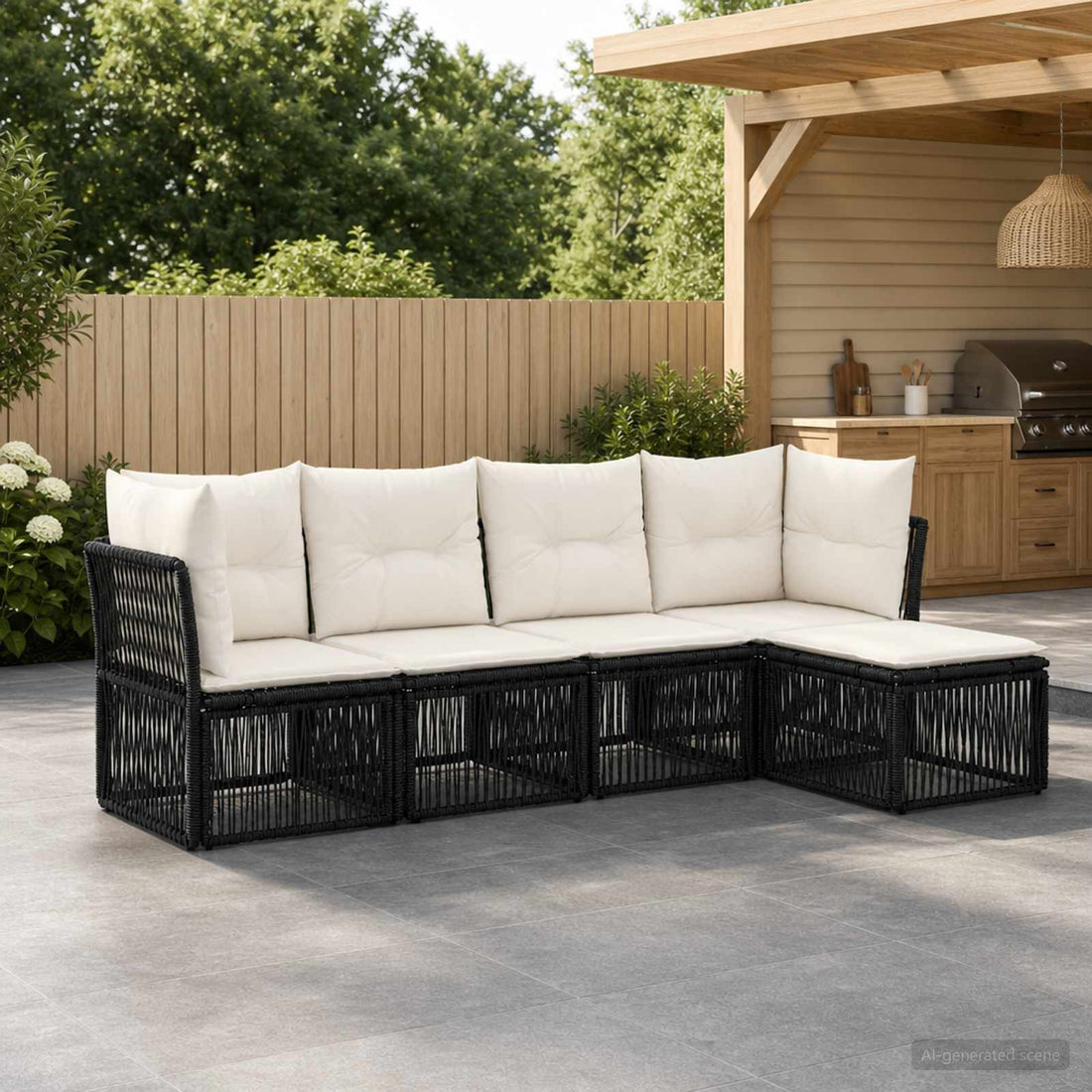 vidaXL Conjunto de sofás de jardín 5 uds. Negro ratán sintético
