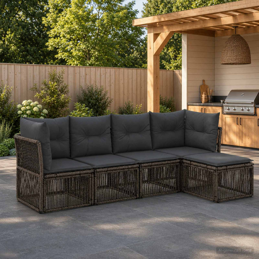 vidaXL Conjunto de sofás de jardín 5 uds. Gris ratán sintético