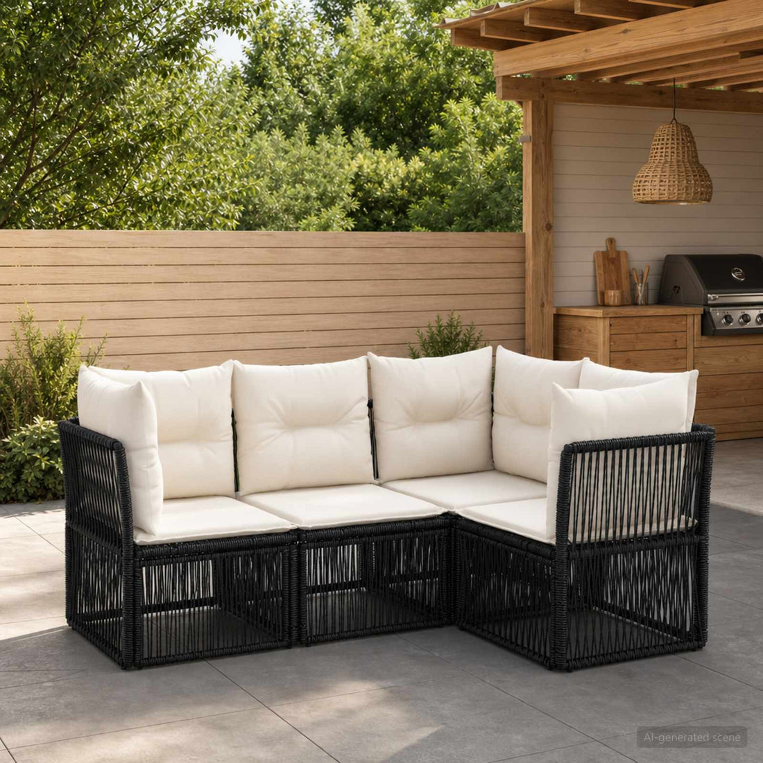 vidaXL Conjunto de sofás de jardín 4 uds. Negro ratán sintético