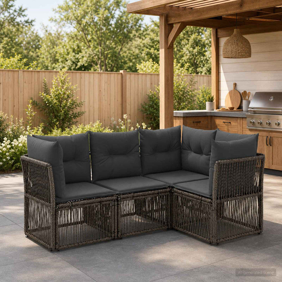 vidaXL Conjunto de sofás de jardín 4 uds. Gris ratán sintético