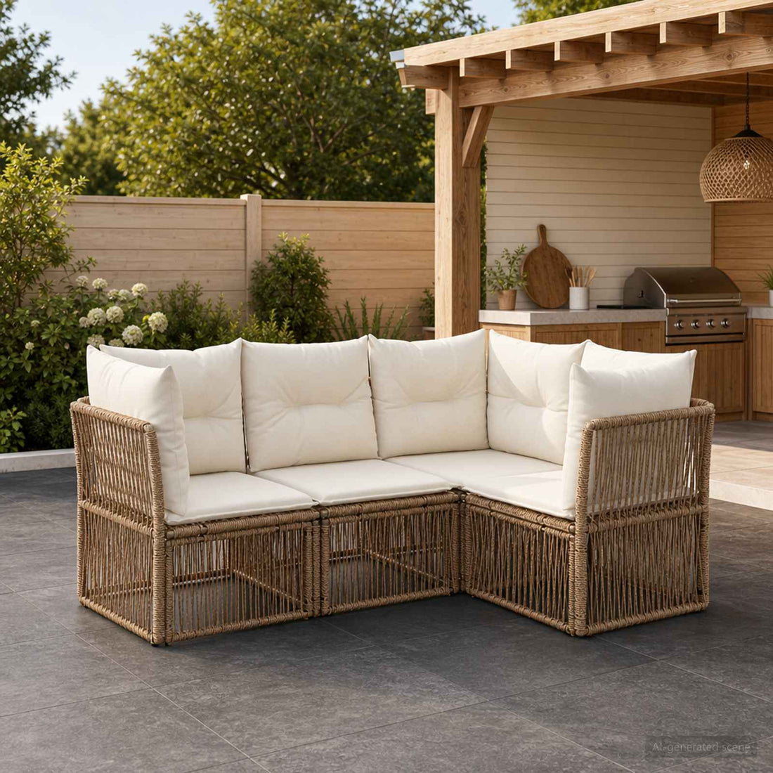vidaXL Conjunto de sofás de jardín 4 uds. Beige ratán sintético