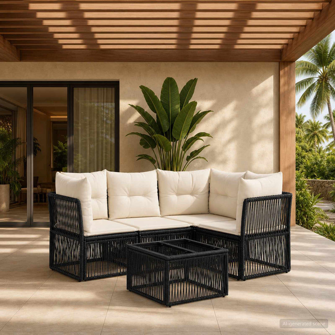 vidaXL Conjunto de sofás de jardín 5 uds. Negro ratán sintético