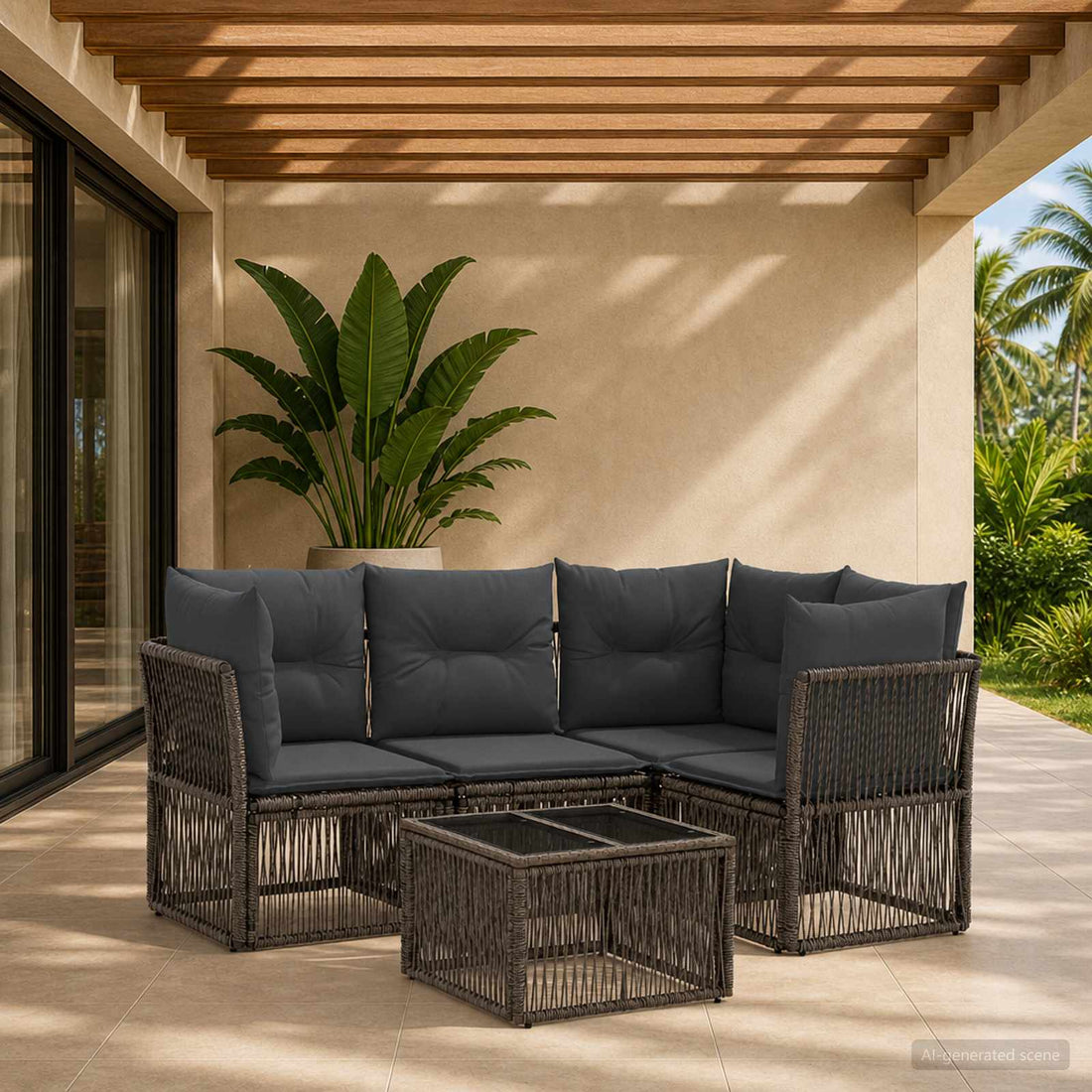 vidaXL Conjunto de sofás de jardín 5 uds. Gris ratán sintético