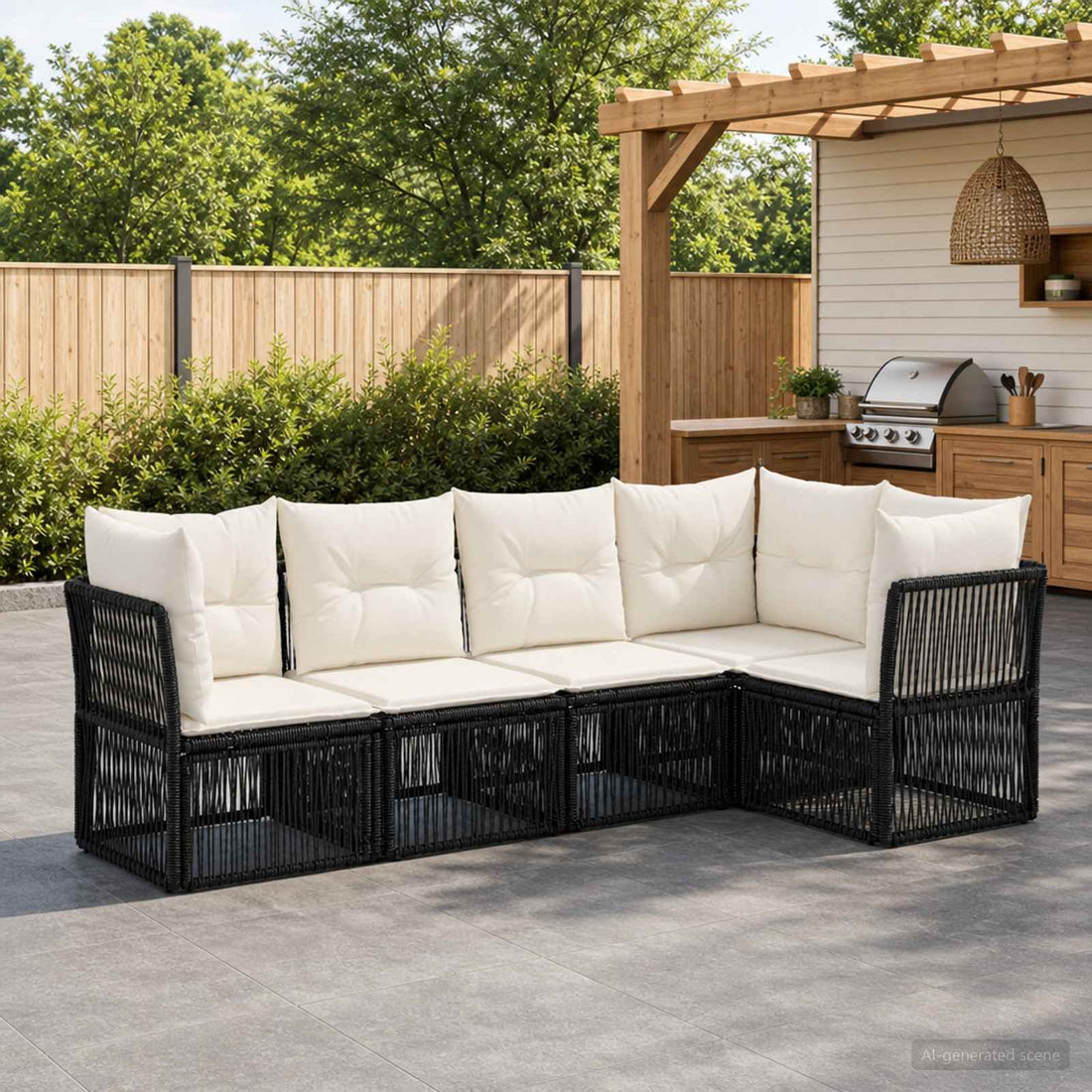 vidaXL Conjunto de sofás de jardín 5 uds. Negro ratán sintético