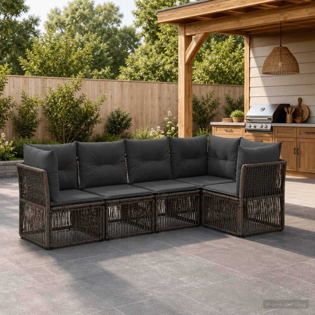 vidaXL Conjunto de sofás de jardín 5 uds. Gris ratán sintético