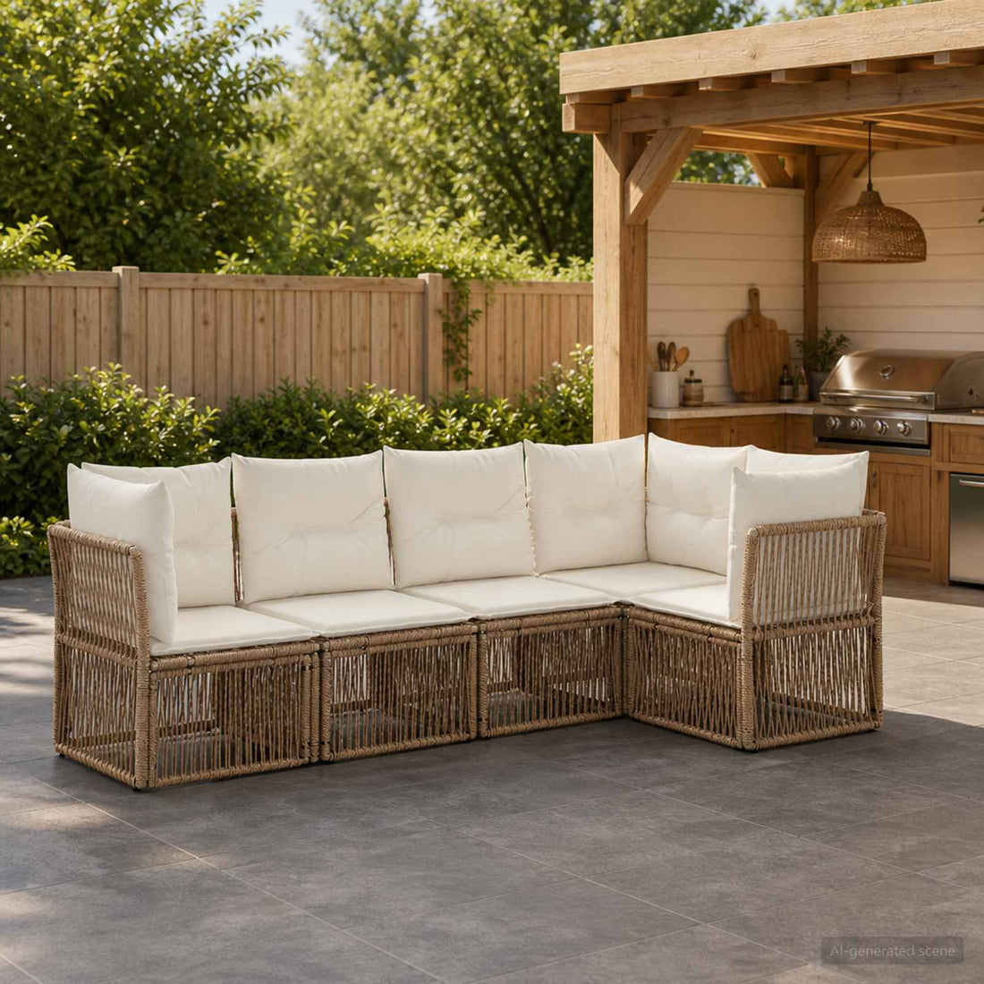 vidaXL Conjunto de sofás de jardín 5 uds. Beige ratán sintético