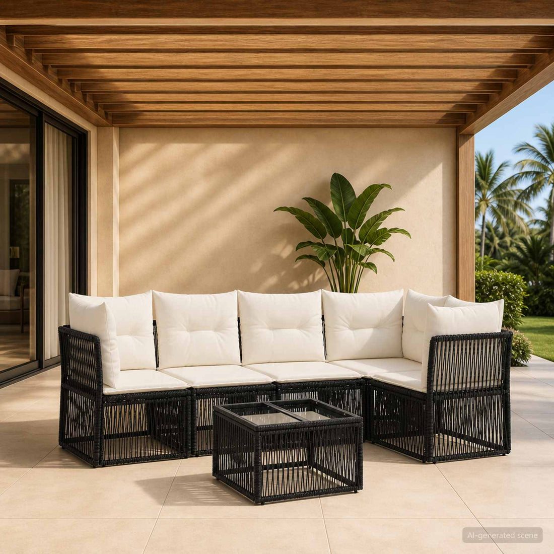 vidaXL Conjunto de sofás de jardín 6 uds. Negro ratán sintético