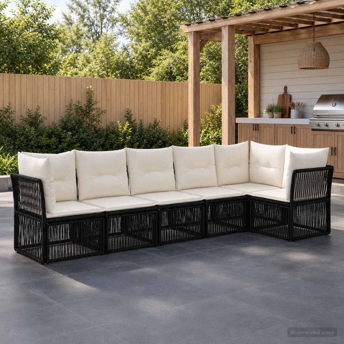 vidaXL Conjunto de sofás de jardín 6 uds. Negro ratán sintético