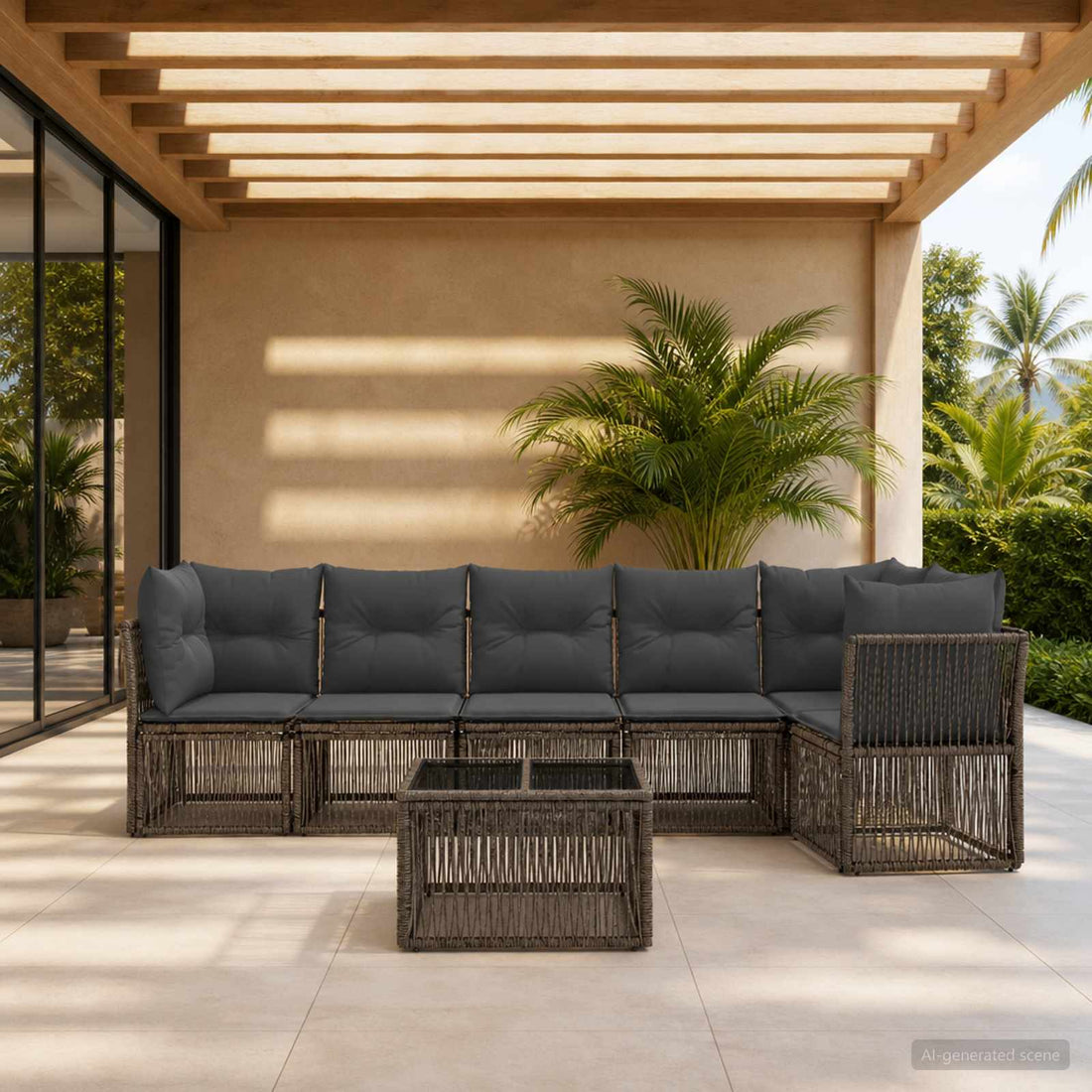 vidaXL Conjunto de sofás de jardín 7 uds. Gris ratán sintético
