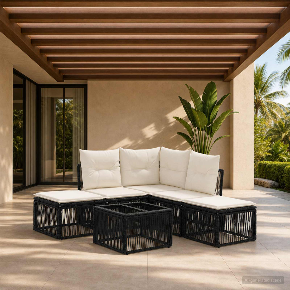 vidaXL Conjunto de sofás de jardín 6 uds. Negro ratán sintético