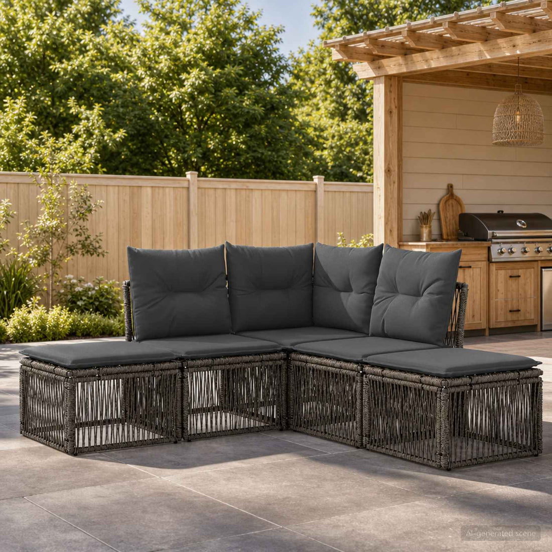 vidaXL Conjunto de sofás de jardín 5 uds. Gris ratán sintético