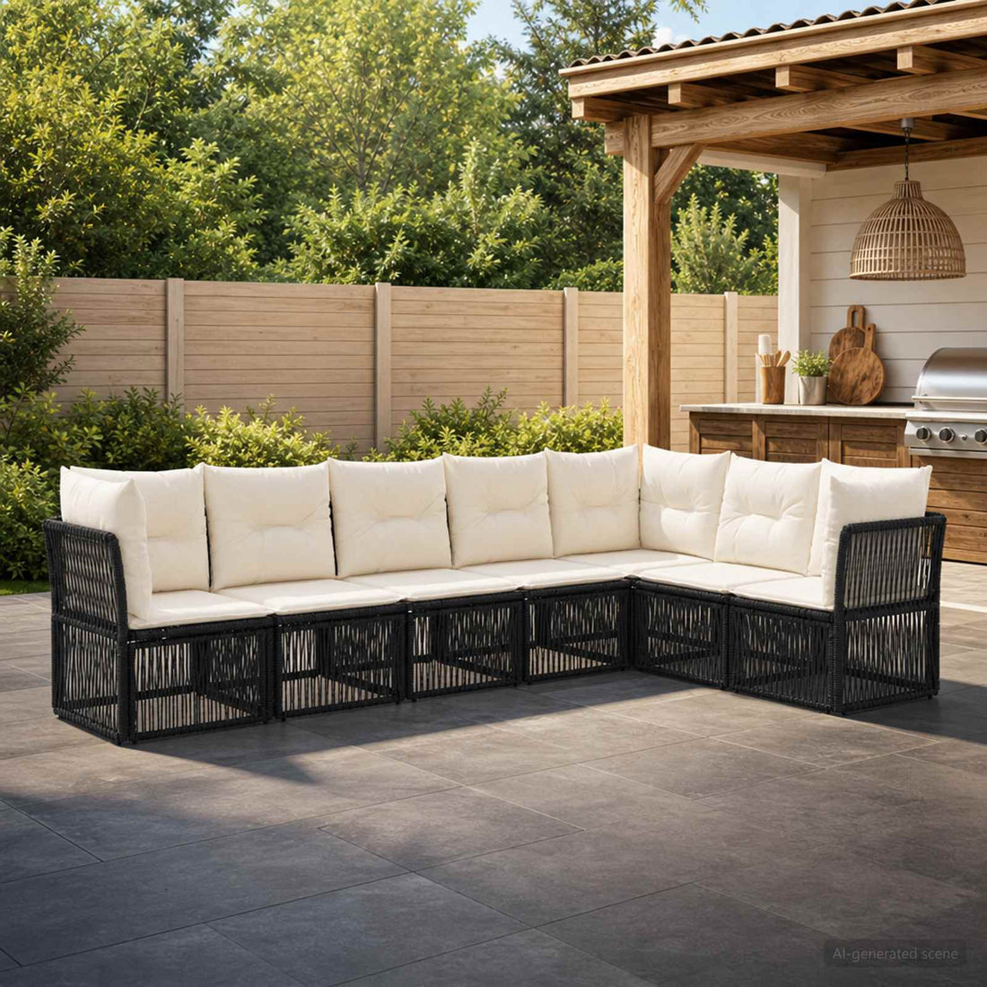 vidaXL Conjunto de sofás de jardín 7 uds. Negro ratán sintético