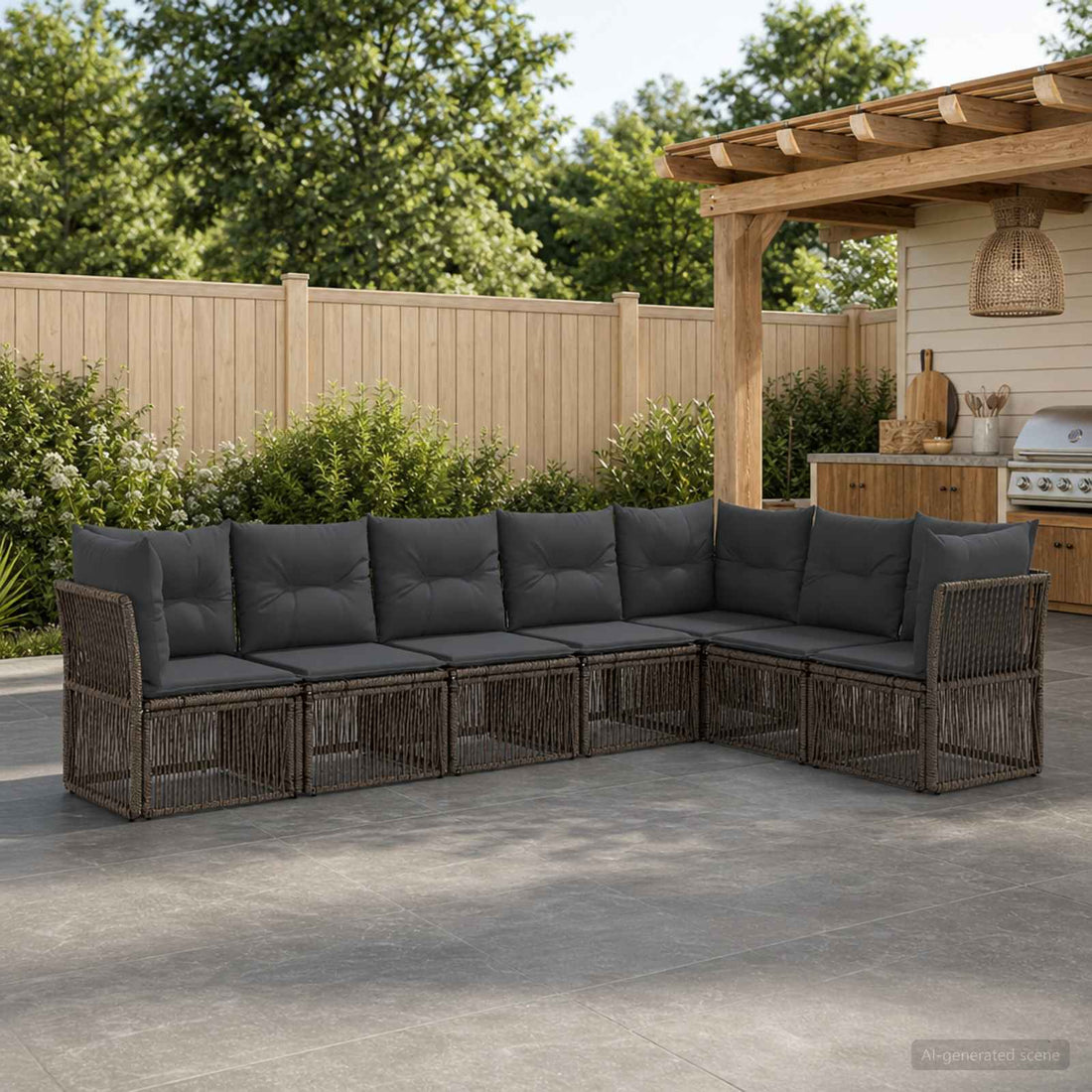 vidaXL Conjunto de sofás de jardín 7 uds. Gris ratán sintético