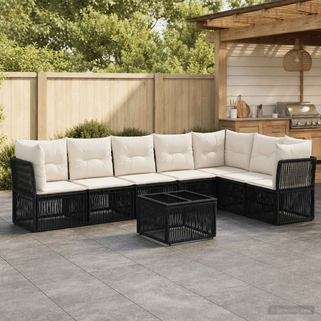 vidaXL Conjunto de sofás de jardín 8 uds. Negro ratán sintético