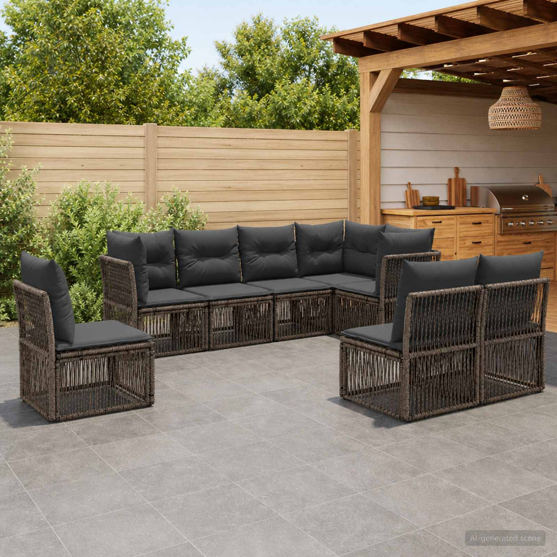 vidaXL Conjunto de sofás de jardín 8 uds. Gris ratán sintético