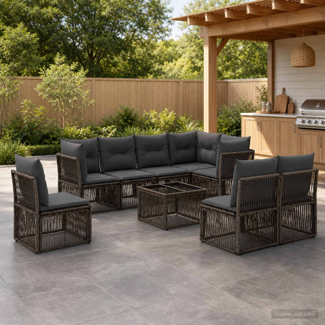 vidaXL Conjunto de sofás de jardín 9 uds. Gris ratán sintético