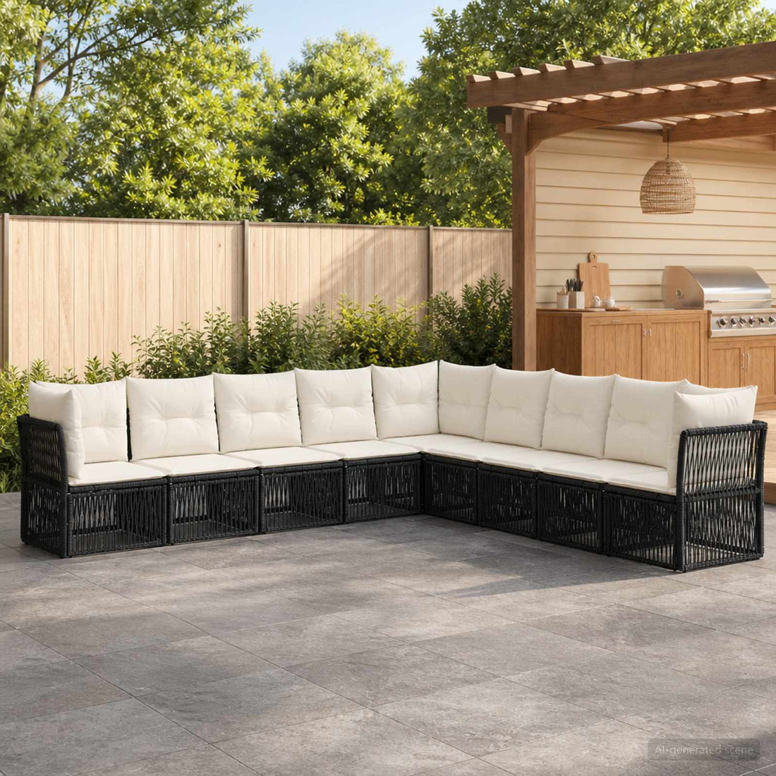 vidaXL Conjunto de sofás de jardín 9 uds. Negro ratán sintético