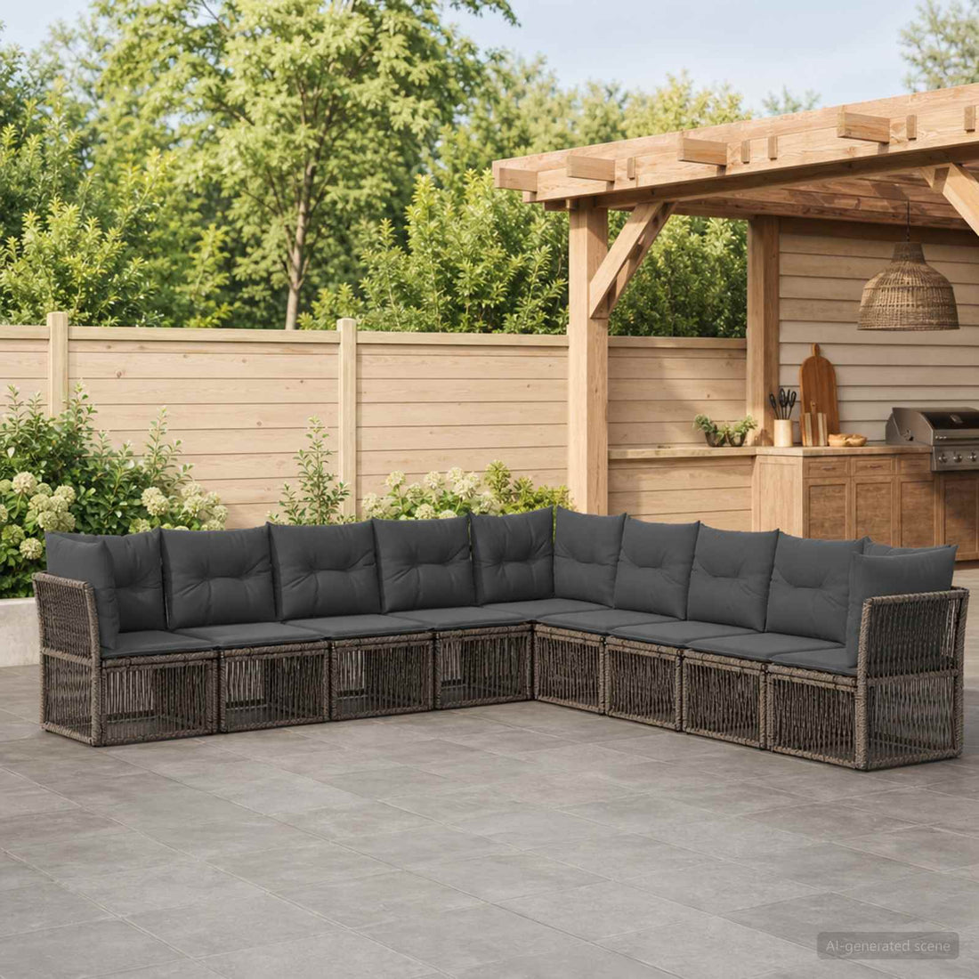 vidaXL Conjunto de sofás de jardín 9 uds. Gris ratán sintético