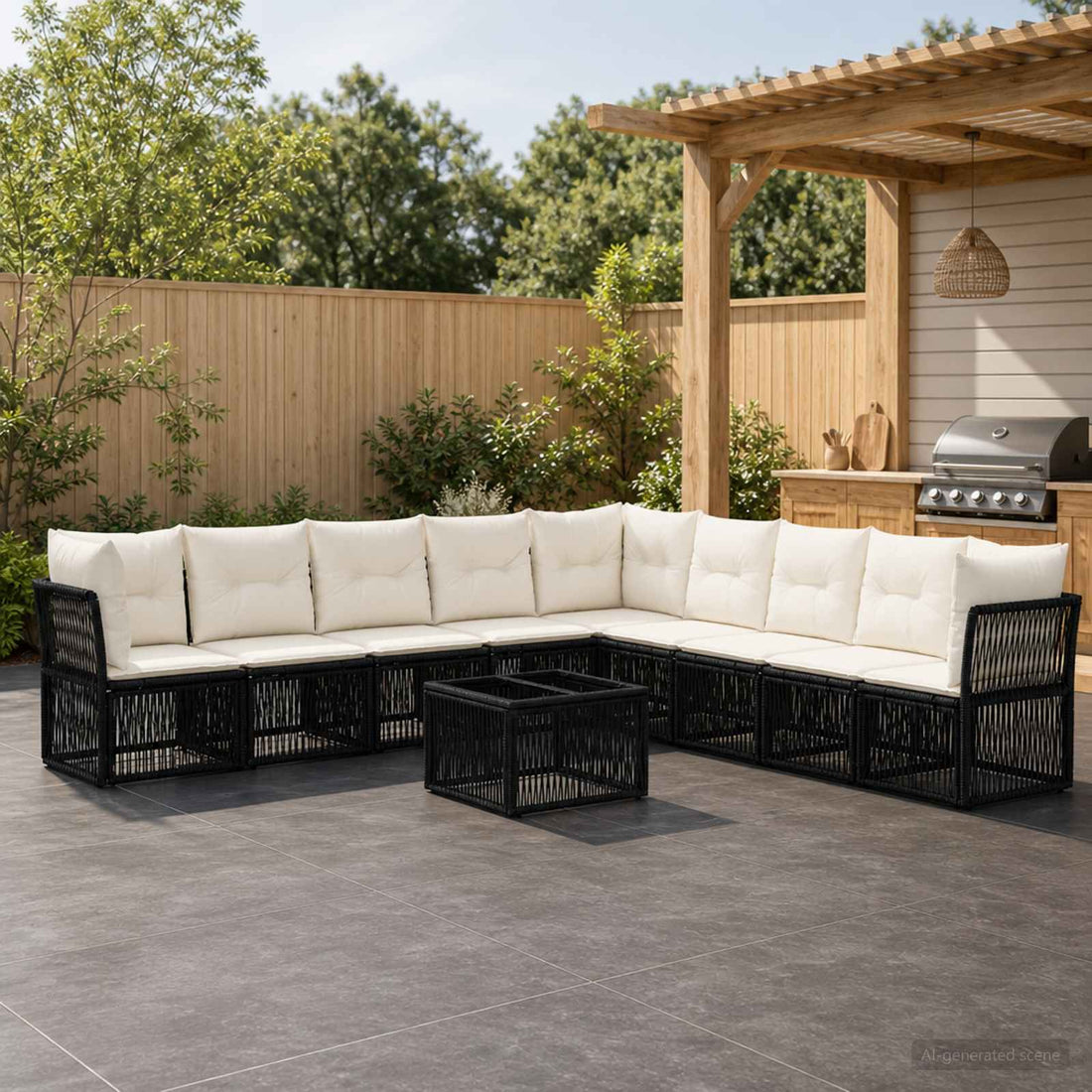 vidaXL Conjunto de sofás de jardín 10 uds. Negro ratán sintético