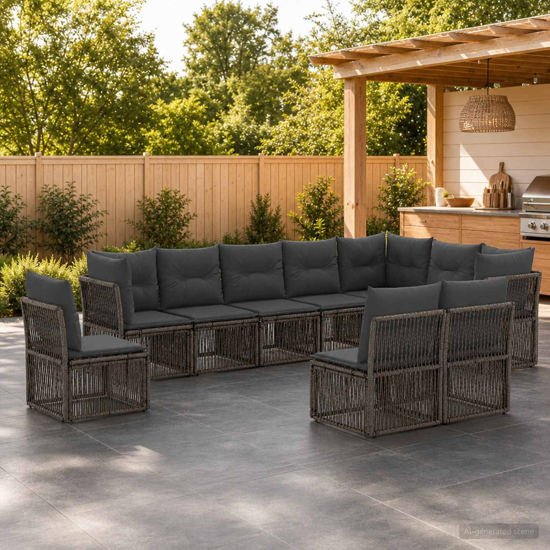 vidaXL Conjunto de sofás de jardín 10 uds. Gris ratán sintético