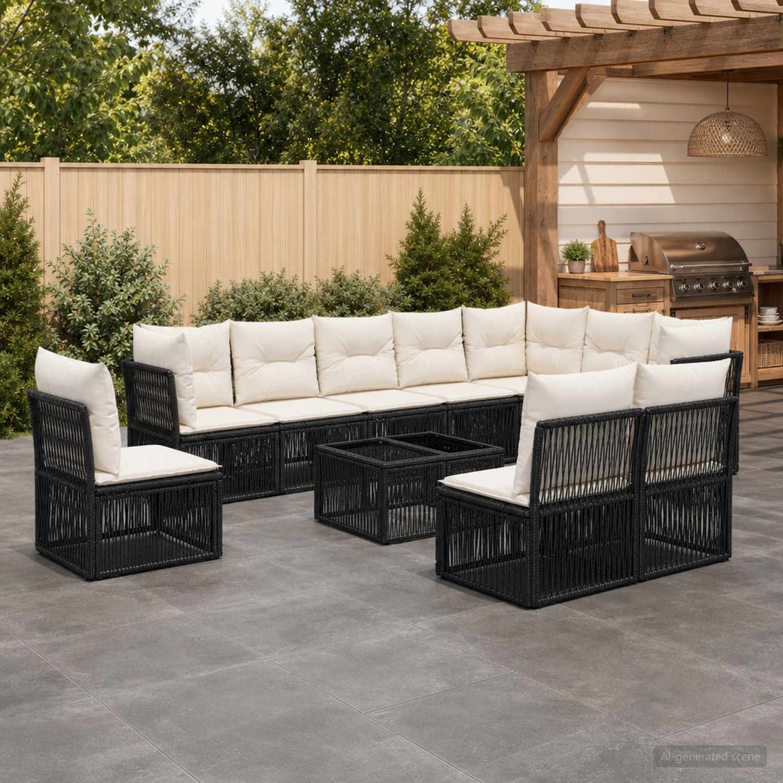 vidaXL Conjunto de sofás de jardín 11 uds. Negro ratán sintético