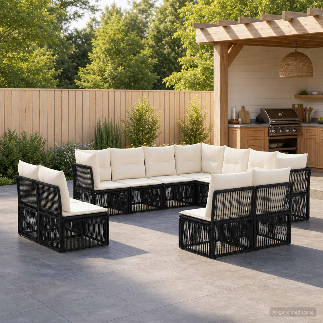 vidaXL Conjunto de sofás de jardín 11 uds. Negro ratán sintético