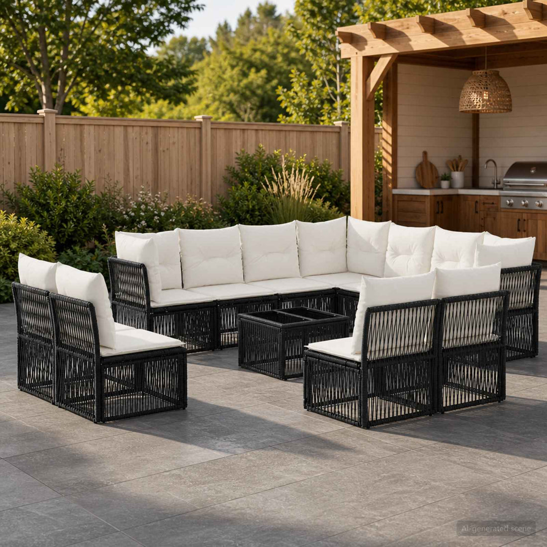 vidaXL Conjunto de sofás de jardín 12 uds. Negro ratán sintético