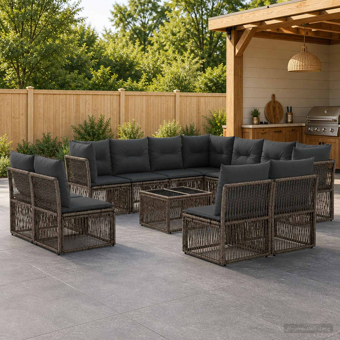 vidaXL Conjunto de sofás de jardín 12 uds. Gris ratán sintético