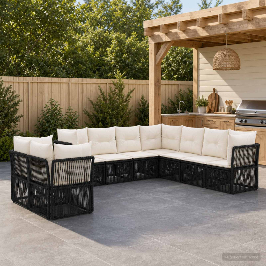 vidaXL Conjunto de sofás de jardín 9 uds. Negro ratán sintético