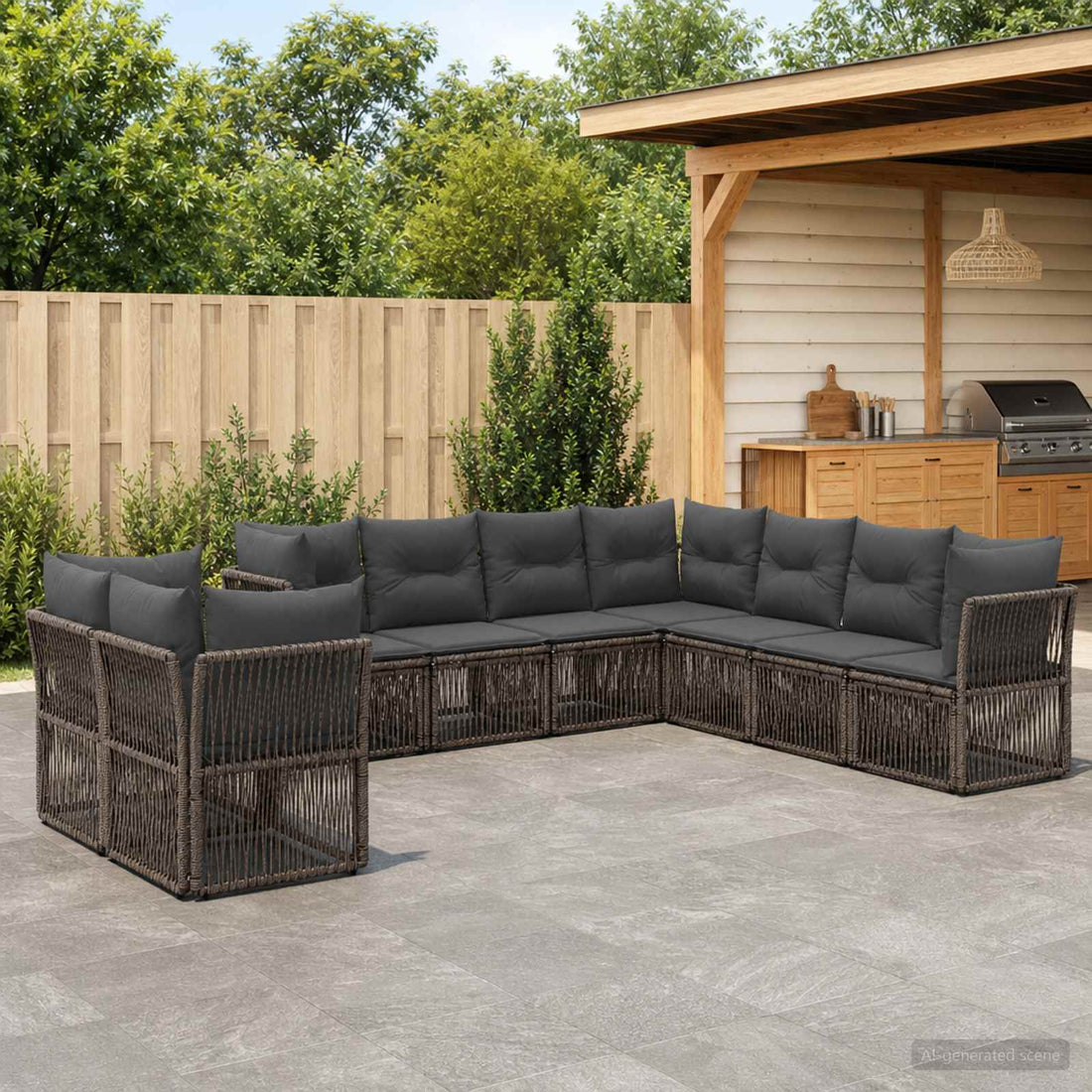 vidaXL Conjunto de sofás de jardín 9 uds. Gris ratán sintético