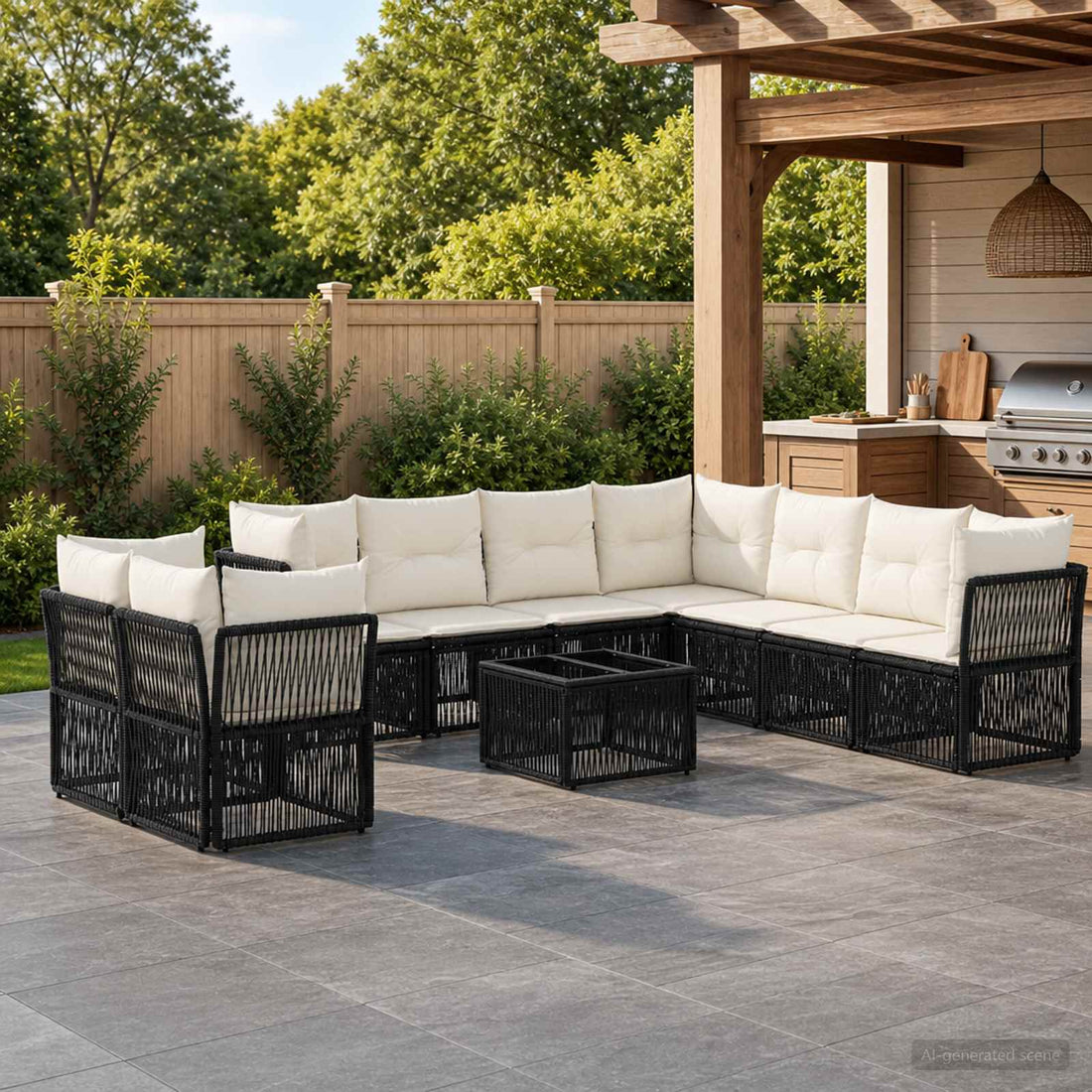 vidaXL Conjunto de sofás de jardín 10 uds. Negro ratán sintético