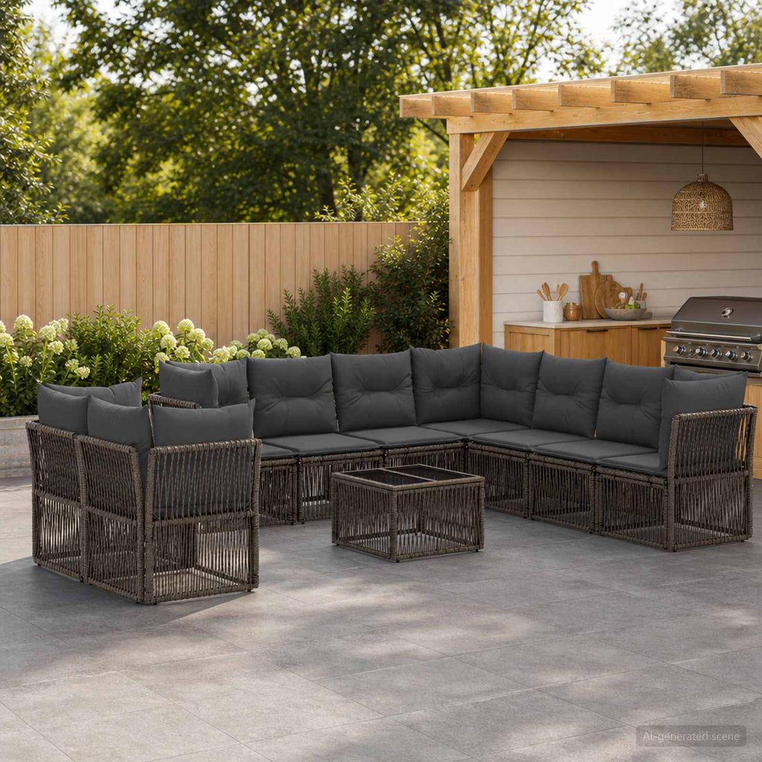 vidaXL Conjunto de sofás de jardín 10 uds. Gris ratán sintético