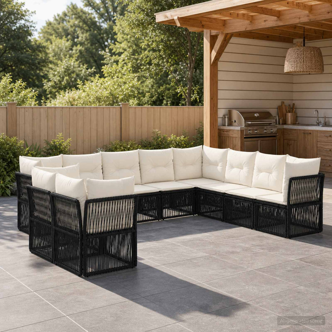 vidaXL Conjunto de sofás de jardín 10 uds. Negro ratán sintético