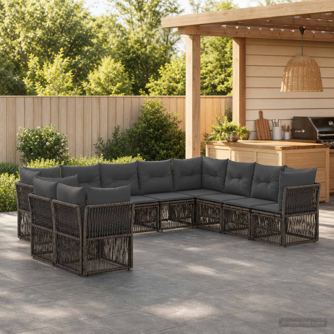 vidaXL Conjunto de sofás de jardín 10 uds. Gris ratán sintético