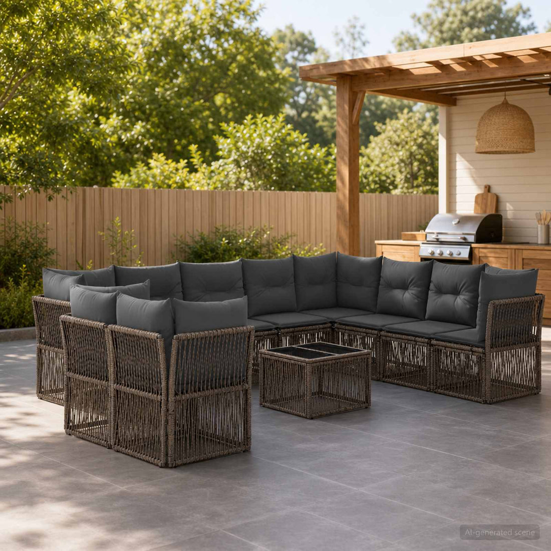 vidaXL Conjunto de sofás de jardín 11 uds. Gris ratán sintético