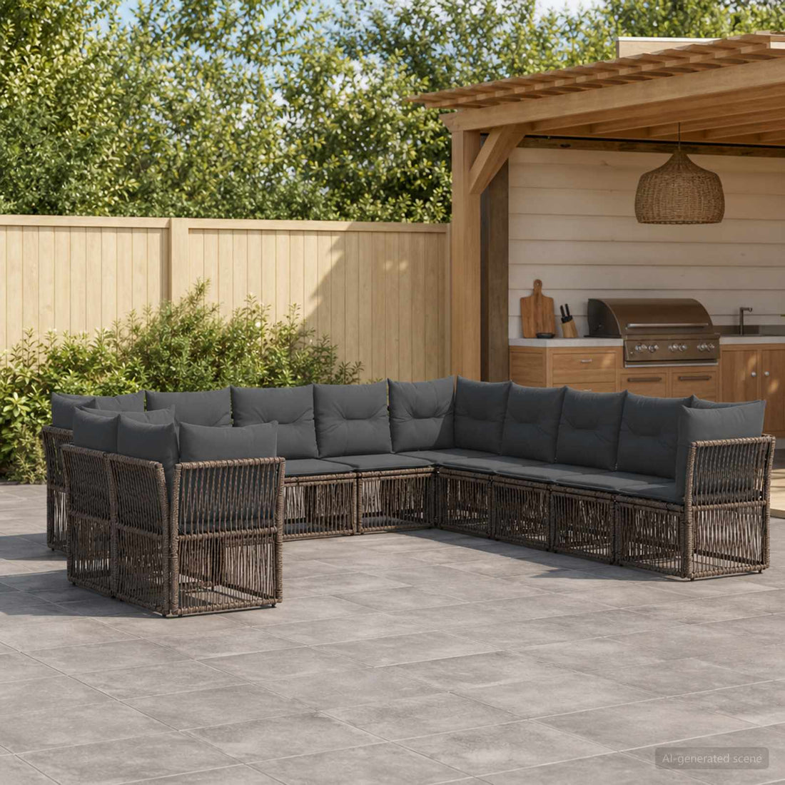 vidaXL Conjunto de sofás de jardín 11 uds. Gris ratán sintético