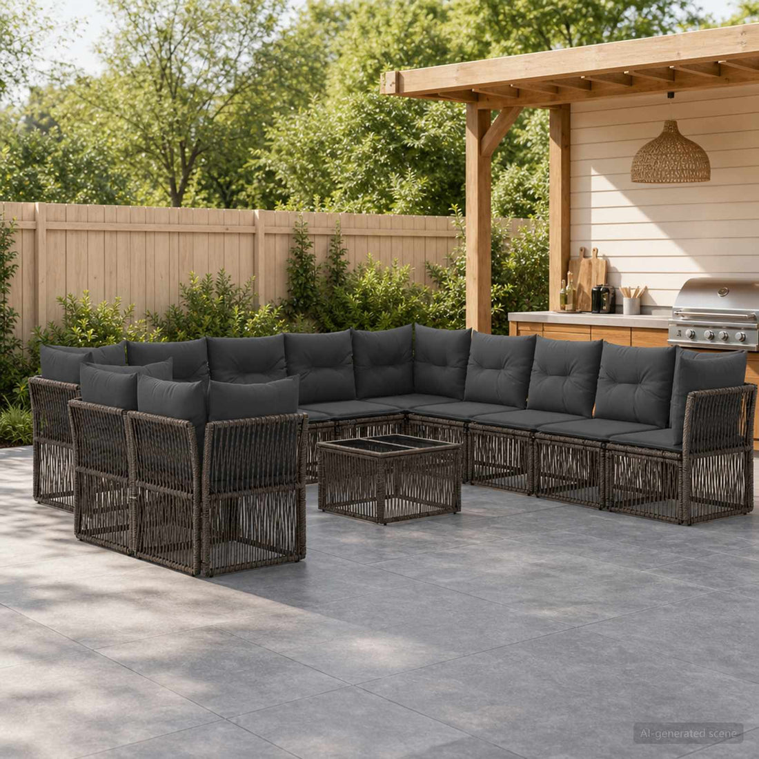 vidaXL Conjunto de sofás de jardín 12 uds. Gris ratán sintético