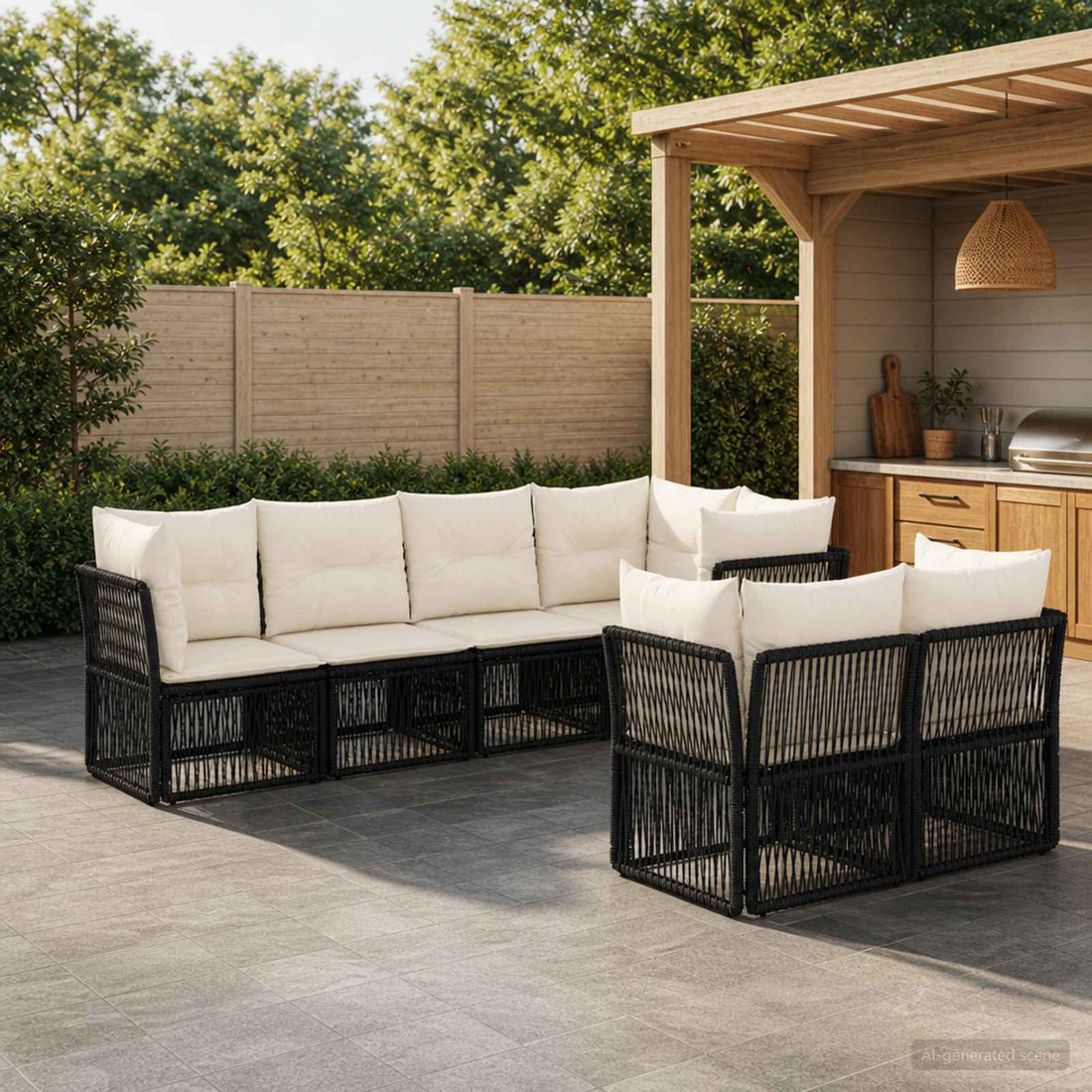 vidaXL Conjunto de sofás de jardín 7 uds. 7-Número de plazas Negro