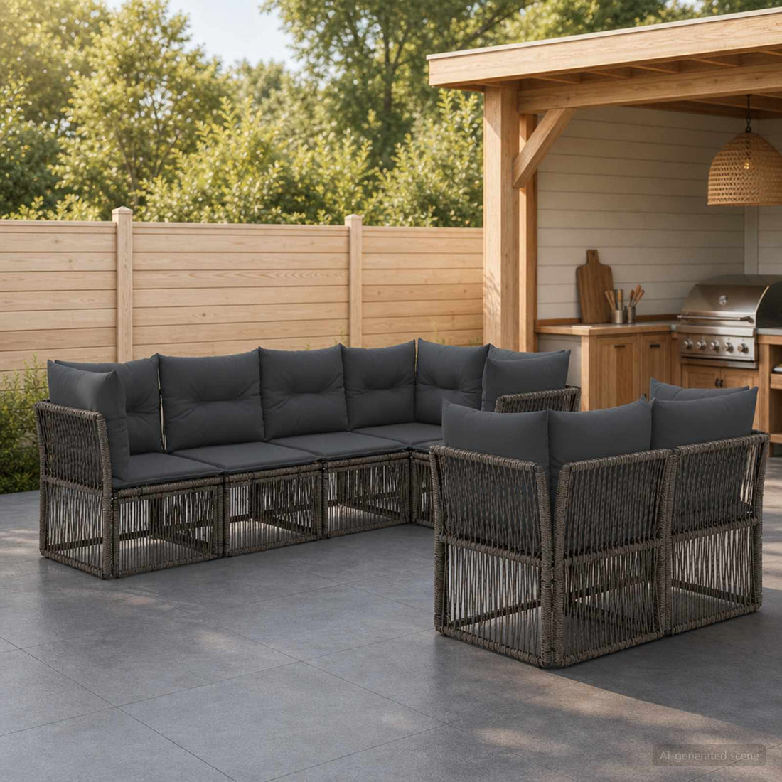 vidaXL Conjunto de sofás de jardín 7 uds. 7-Número de plazas Gris