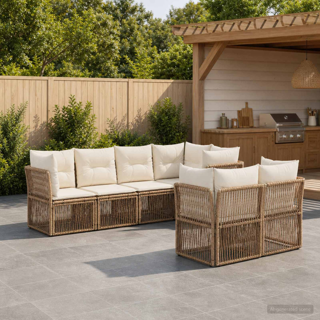 vidaXL Conjunto de sofás de jardín 7 uds. 7-Número de plazas Beige