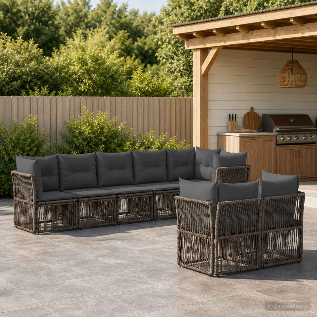 vidaXL Conjunto de sofás de jardín 8 uds. Gris ratán sintético
