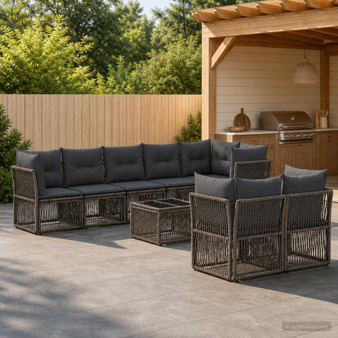 vidaXL Conjunto de sofás de jardín 9 uds. Gris ratán sintético