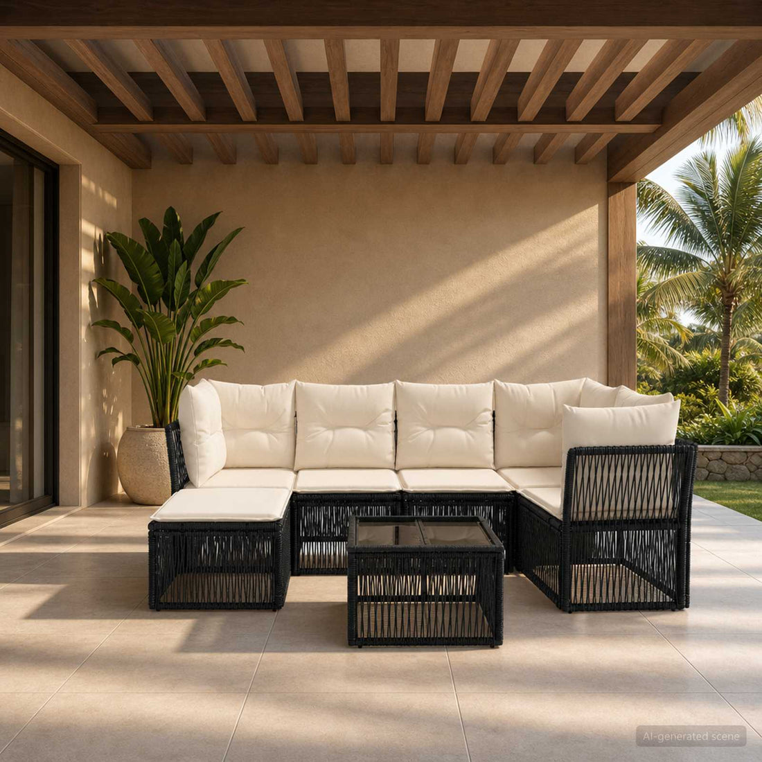 vidaXL Conjunto de sofás de jardín 7 uds. Negro ratán sintético