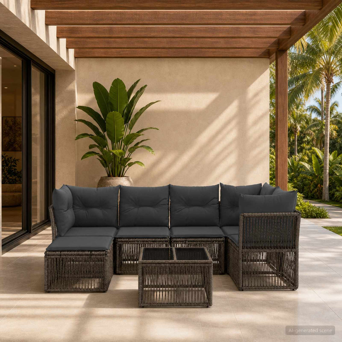 vidaXL Conjunto de sofás de jardín 7 uds. Gris ratán sintético