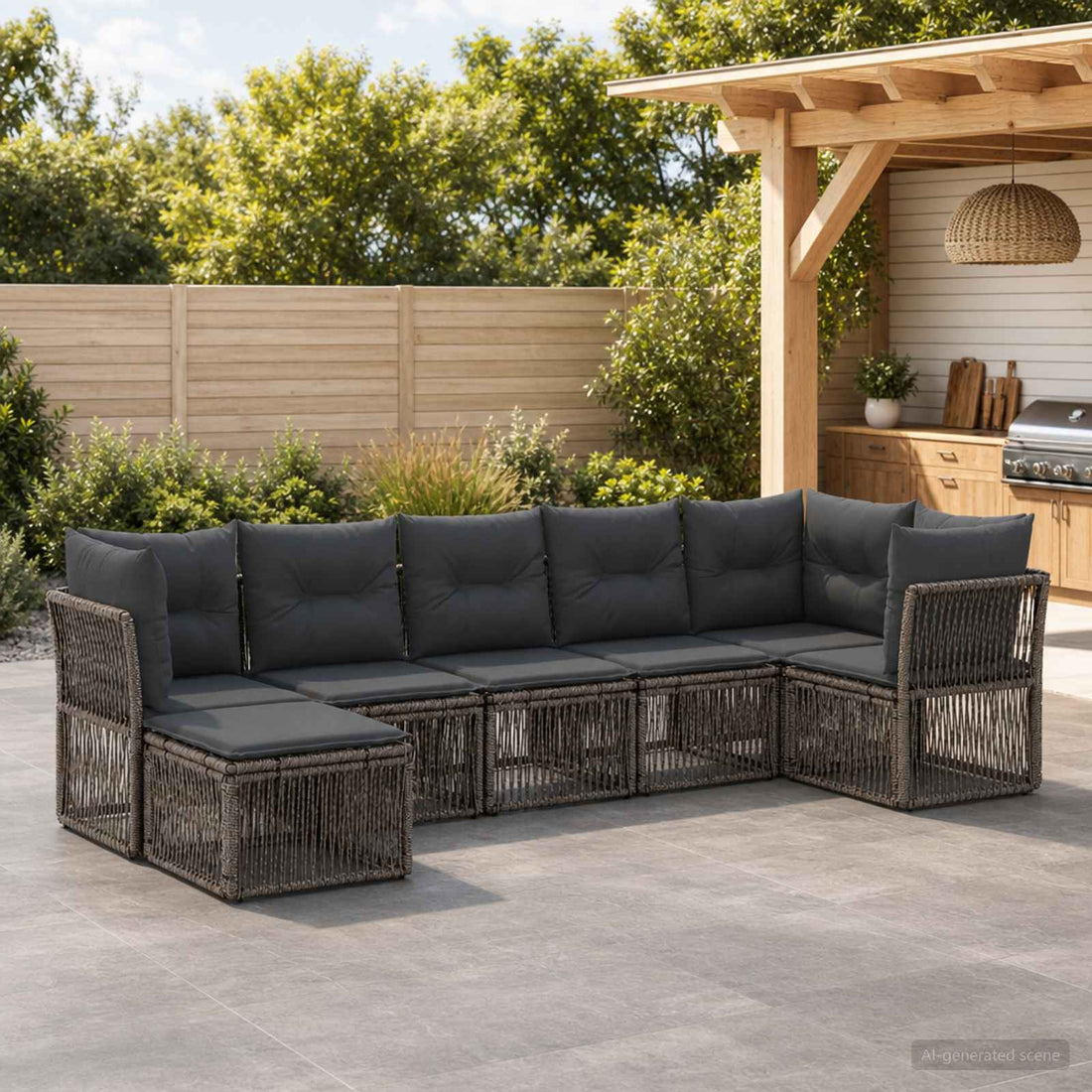 vidaXL Conjunto de sofás de jardín 7 uds. Gris ratán sintético