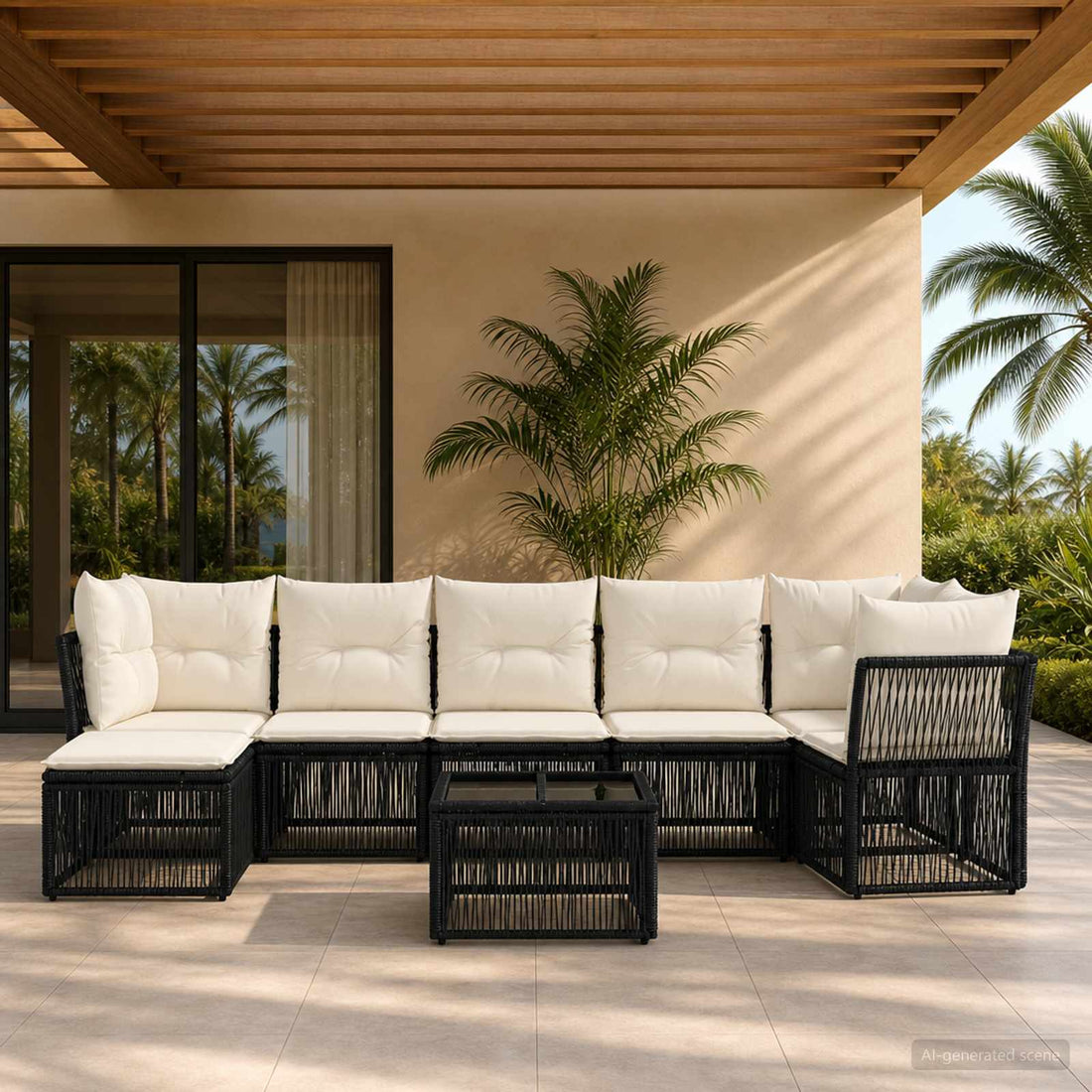 vidaXL Conjunto de sofás de jardín 8 uds. Negro ratán sintético
