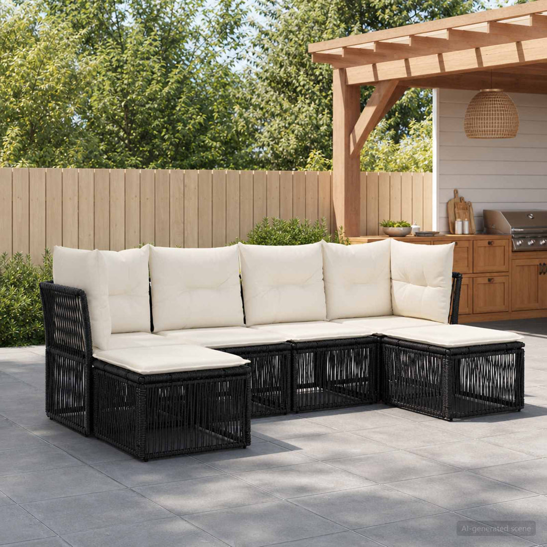 vidaXL Conjunto de sofás de jardín 6 uds. Negro ratán sintético