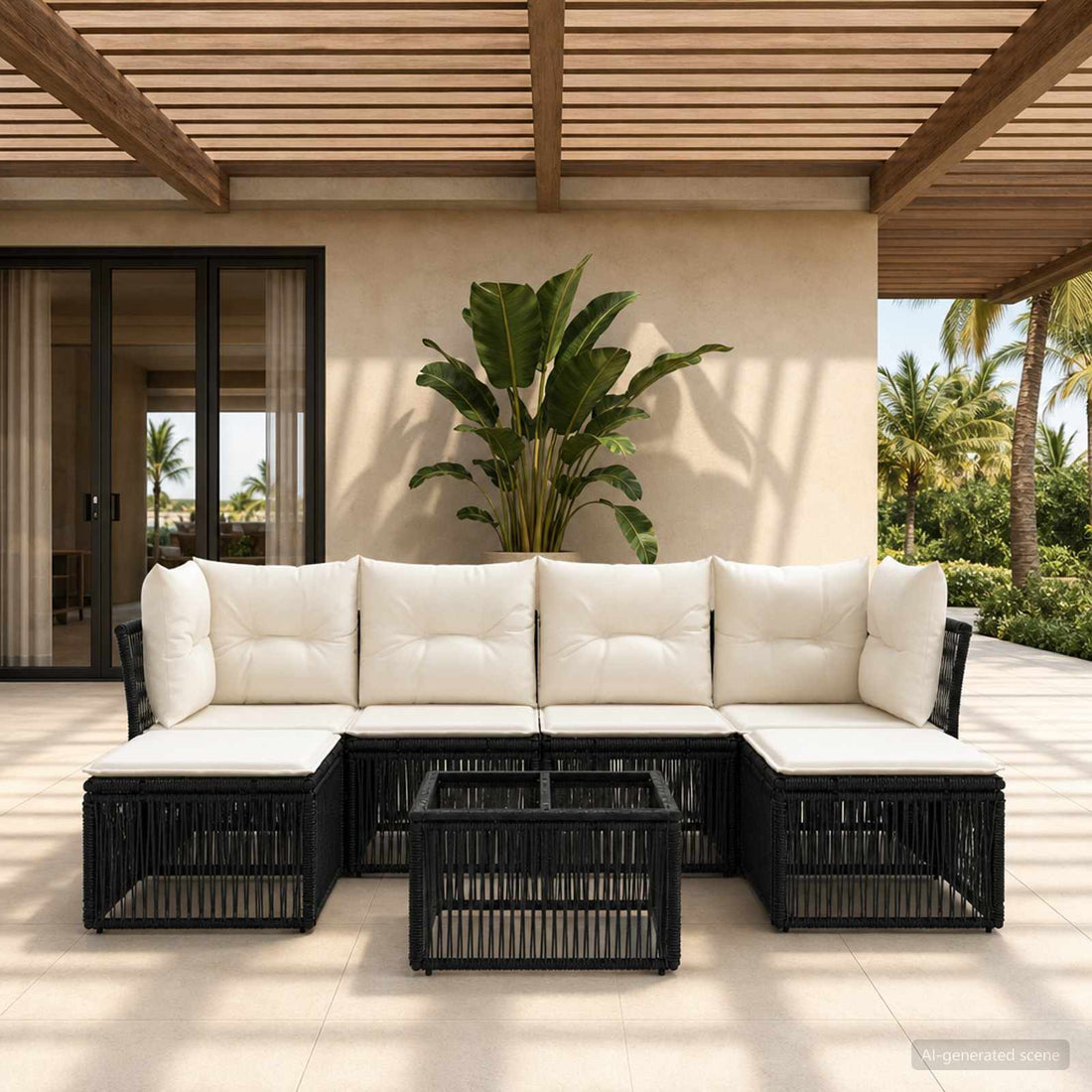 vidaXL Conjunto de sofás de jardín 7 uds. Negro ratán sintético